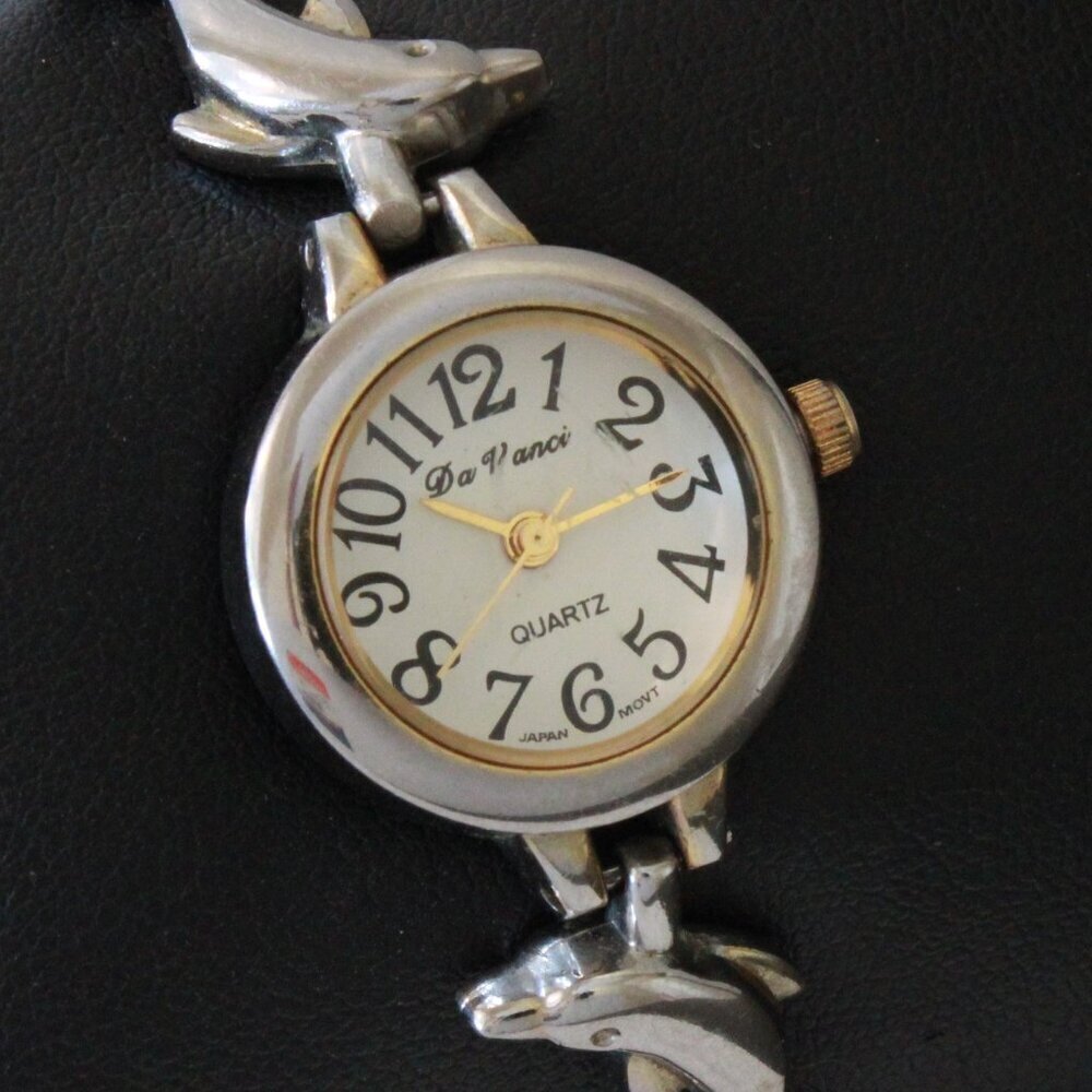 Vintage Ladies Da Vinci Quartz Watch Dolphin Bracelet Used 22mm